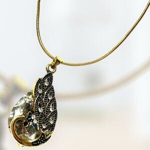 Gold and Silver Teardrop Pendant Necklace and Earrings Set